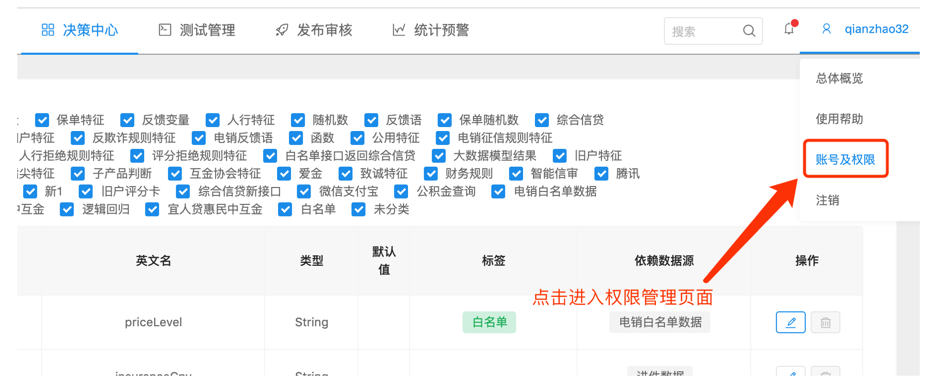 权限管理入口